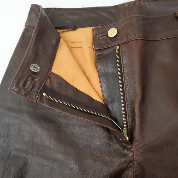 St. John High Rise Bootcut Brown Leather Pants 10 Western Cowgirl - Picture 5 of 15